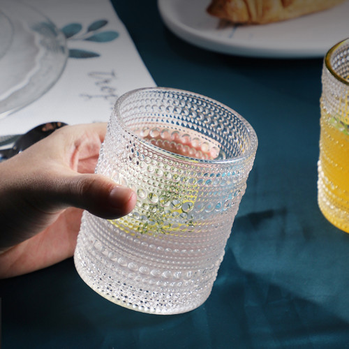 Wholesale popular retro style dewdrop glass embossed cocktail whiskey glass high-value juice drink cup
