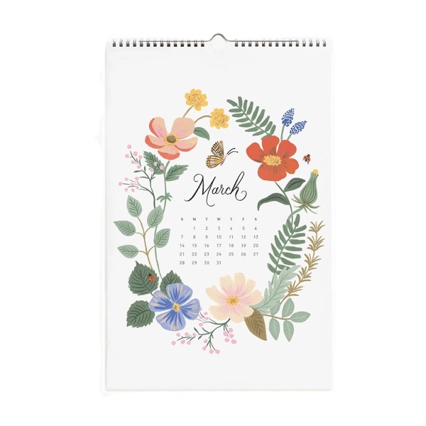 Customized Floral 4 color Printed Sprial 12 Monthly New Year Wall Hanging Calendar Planner