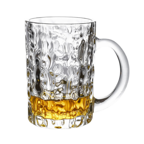 Wholesale 450ml bark pattern emboss straight beer glass mug with handle