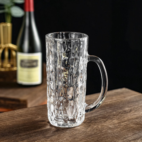 Traditional Beer Mug glasses Set Newly designed beer mug with handle in bark pattern glass