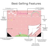 Custom Pink Color Printed 2021 Monthly Wall Hang Tear Off Big Desktop Pad Calendar Planner