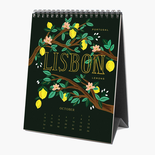 Custom Printed Logo Black Desktop Standing Flip Table Spiral Monthly Desk Calendar