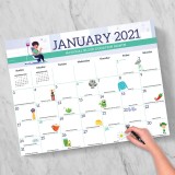 Custom Private Logo 2021 Monthly Wall Hanging Large Desk Table Calendar Planner Pad With Holes