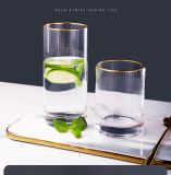 Creative luxury golden rim cocktail glass. Striped juice glass. household drinking water beer glass