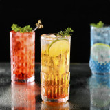 European style embossed flower highball glass mojito straight cocktail glass juice long island iced tea cup