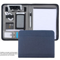 Wholesale Customized A4 Document File Folder Business Blue Fabric Canvas Zipper Portfolio With Phone