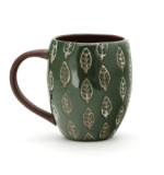 Round green and leaf pattern design glazed ceramic coffee mug cup for customized