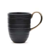 12OZ High Quality matte black white glaze with gold metal glaze handle ceramic mug