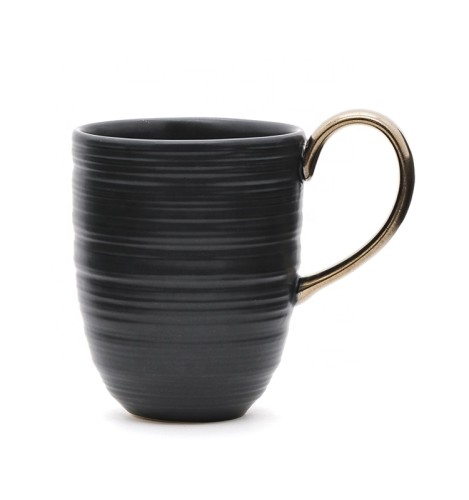 12OZ High Quality matte black white glaze with gold metal glaze handle ceramic mug