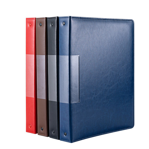 A3 Hardcover Black Blue PU File Foder Red Brown Leather 4 Ring Binder For A4 Size Documents