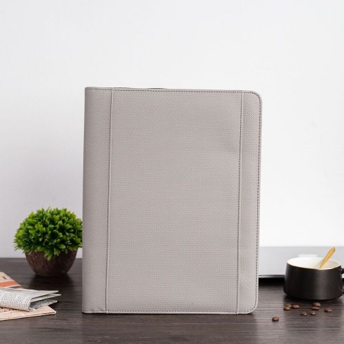 Grey Oxford Canvas Zipper Portfolio Padfolio A4 Size Ring Binder Document File Folder With Telephone Holder
