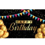 New custom screen printing polyester hanging flag happy birthday party decoration flag banner