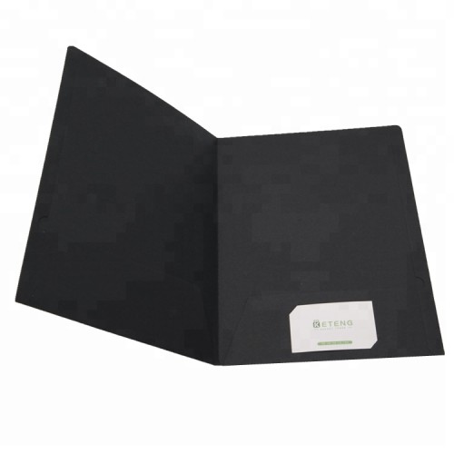 Wholesale custom logo printed black paper a4 folders with two pocket