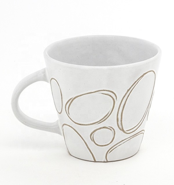 10oz High end white ceramic geometry pattern mug for coffee