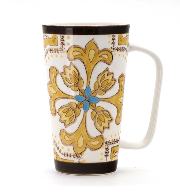 High quality 16oz creative tea coffee water mug cup ceramic with floral pattern