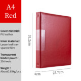 A3 Hardcover Black Blue PU File Foder Red Brown Leather 4 Ring Binder For A4 Size Documents