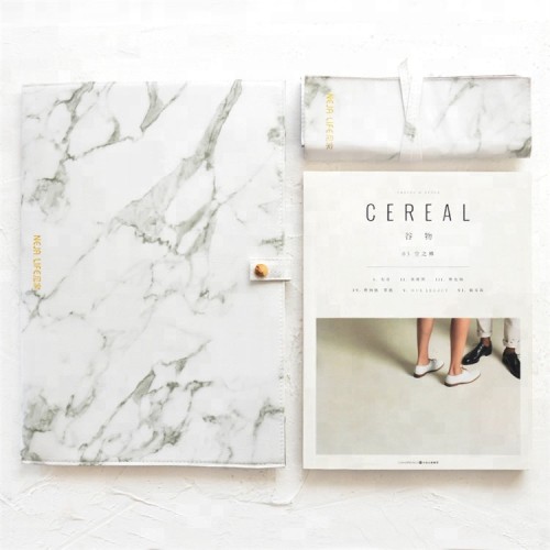 Unique A4 size marble leather conference file folder with button closure