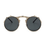 11336 Superhot Eyewear Round Metal Flip up Sun glasses Steampunk Sunglasses