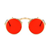 11336 Superhot Eyewear Round Metal Flip up Sun glasses Steampunk Sunglasses