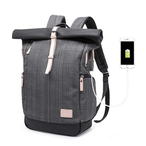 Large Capacity Multifunctional Laptop Bag Canvas Travel Rucksack Roll Top Backpack