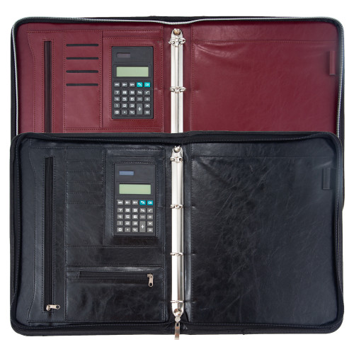 Professional Resume Black Padfolio with Secure Zippered Closure,Travel Brown Binder Zipper Portfolio Folder Leather