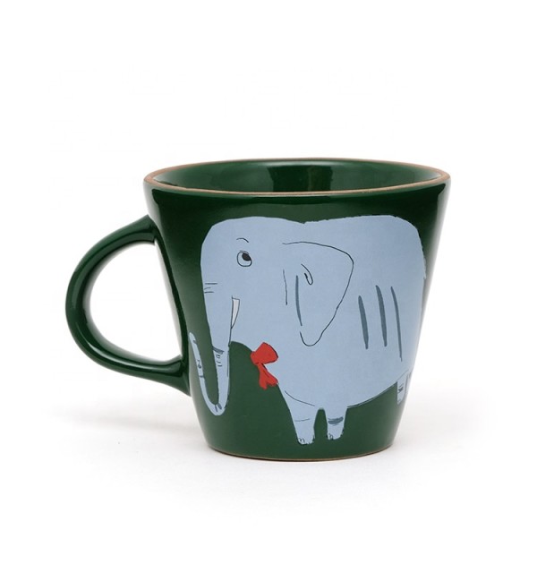 Microwave Safe OEM conical shape antinque pottery stoneware restaurant coffee tea mug with zoo design