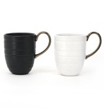 12OZ High Quality matte black white glaze with gold metal glaze handle ceramic mug