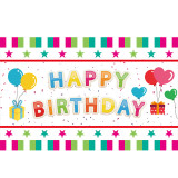 New custom screen printing polyester hanging flag happy birthday party decoration flag banner