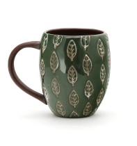 Round green and leaf pattern design glazed ceramic coffee mug cup for customized