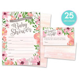 Myway Invitations and Diaper Raffle Tickets. Set of 25 Pink Floral Fill In The Blank Style Cards Envelopes Baby Shower