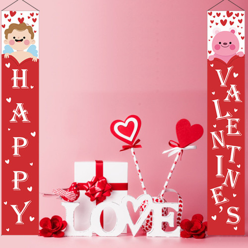 Customized 2021 Valentine Day banner Oxford cloth pink decoration hanging flag banner