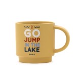 Eco friendly 12oz stoneware bulk ceramic travel mug black yellow with custom decal pattern for gift