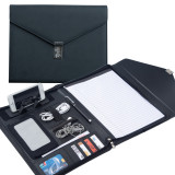 Business PU Leather Tri-fold Envelope Padfolio Portfolio Zipper Document File Folder with Password Lock