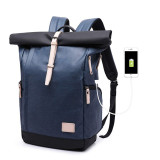 Large Capacity Multifunctional Laptop Bag Canvas Travel Rucksack Roll Top Backpack