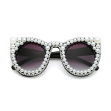 10828 Superhot Eyewear Luxury Women Cat Eye Jewels Pearl Rhinestone Sunglasses