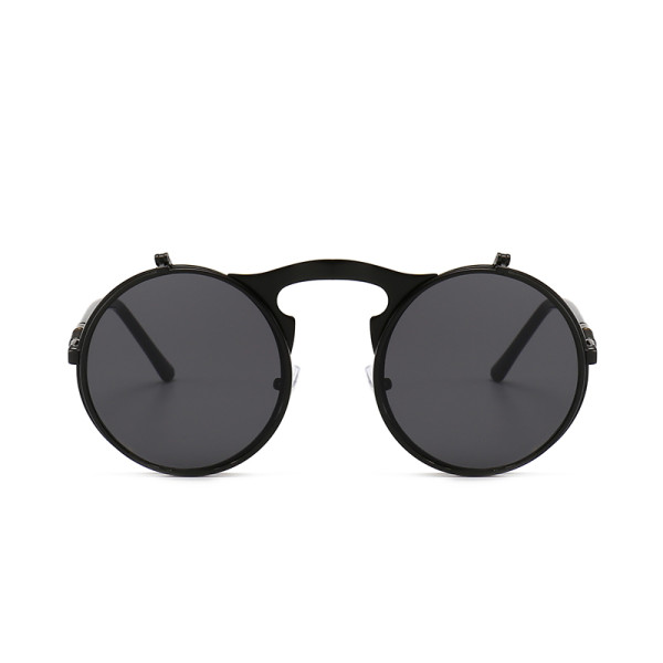 11336 Superhot Eyewear Round Metal Flip up Sun glasses Steampunk Sunglasses