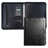 Custom Newest Black Conference Padfolio With Business Logo A4 Brown Faux Leather Zippered Executive Portfolio Organiser