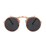 11336 Superhot Eyewear Round Metal Flip up Sun glasses Steampunk Sunglasses