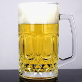 1liter printed straight glass beer mug with handle promotion glass mug