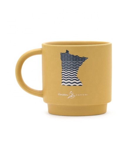 Eco friendly 12oz stoneware bulk ceramic travel mug black yellow with custom decal pattern for gift