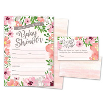 Myway Invitations and Diaper Raffle Tickets. Set of 25 Pink Floral Fill In The Blank Style Cards Envelopes Baby Shower