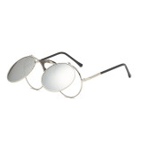11336 Superhot Eyewear Round Metal Flip up Sun glasses Steampunk Sunglasses