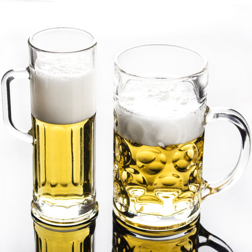1liter printed straight glass beer mug with handle promotion glass mug