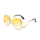 10735 Superhot Fashion Big Size Rimless Cutting Sun glasses UV400 Metal Temple Women Sunglasses
