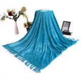 Plain dyed fashion super soft cozy flannel fleece blanket with tassels