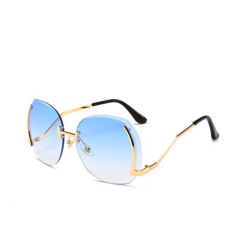 10735 Superhot Fashion Big Size Rimless Cutting Sun glasses UV400 Metal Temple Women Sunglasses