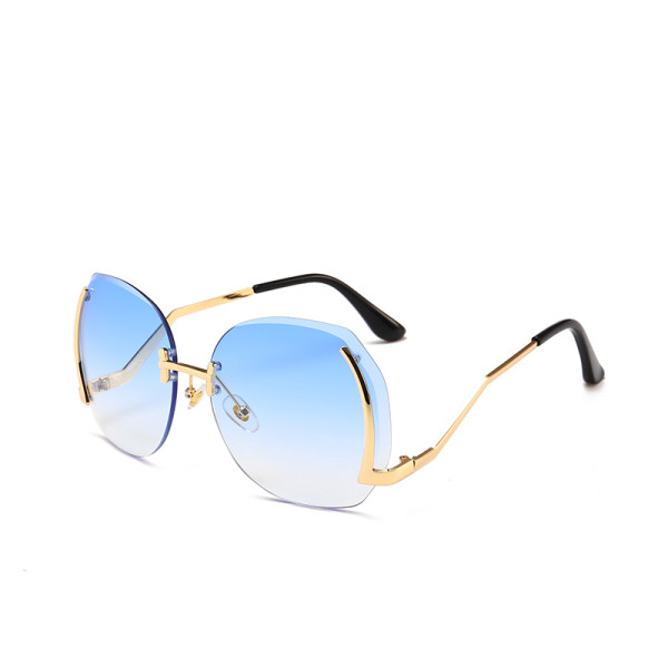 10735 Superhot Fashion Big Size Rimless Cutting Sun glasses UV400 Metal Temple Women Sunglasses