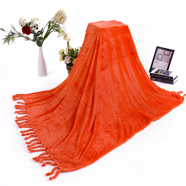 Plain dyed fashion super soft cozy flannel fleece blanket with tassels