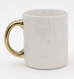 OEM 18oz Tea Water Cup Large Ceramic Mug White Mug Gold Handle