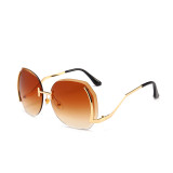 10735 Superhot Fashion Big Size Rimless Cutting Sun glasses UV400 Metal Temple Women Sunglasses
